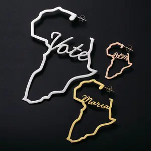 wholesale African map stud earring jewelry gold plated fashion custom name hoops colorful initial earrings