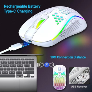 Ratón Inalámbrico Profesional para Juegos, 2400DPI, Recargable, RGB, con Diseño de Panal de Abeja - Product Image 4