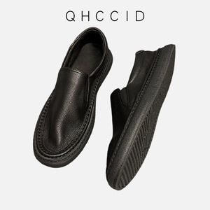 Mocasines de cuero genuino para hombre, color negro liso, tacón bajo, transpirables, para ir al trabajo, conducir, estilo juvenil - Product Image 4