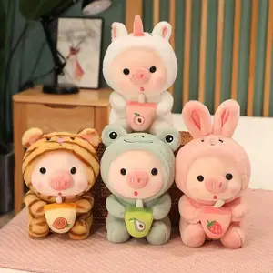 RTS 2024 amostra grátis de brinquedo de pelúcia para porco de chá Boba, animal fofo de fruta, travesseiro de dormir Kawaii, almofada macia de pelúcia para porco