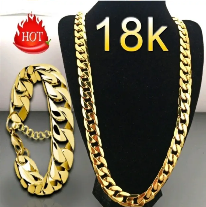 Fashion Hiphop Mens 18k Gold Plated Stainless Steel Cuban Link Chain Necklace For Men