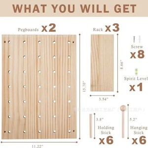 Solid Wood Pegboard <b>Wall</b> <b>Shelf</b> 6 Tier Beech Finish Heavy Duty Entryway Storage Organization - Product Image 2