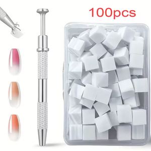 20/50개 화이트 소프트 스펀지 네일 브러쉬 미니 교체형 스펀지 블록 매니큐어 DIY 네일 아트 도구 실버 그립퍼 포함 - Product Image 4