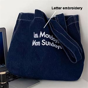 Bolsas de Lona Bordadas con Letras al por Mayor y Bolsas de Lona Orgánica Azul Lavado de Gran Capacidad para Uso Diario - Product Image 3