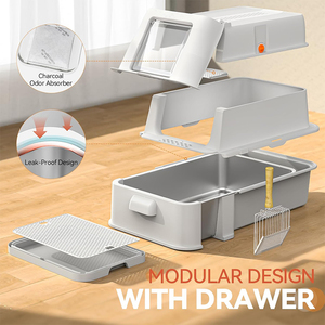 Fábrica al por mayor diseño mínimo caja de arena para gatos de acero inoxidable entrada lateral semicerrada plástico Pee Shield gato portátil - Product Image 3