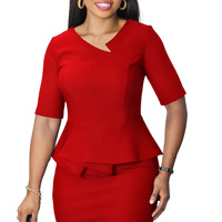 Robes de Carrière Tendance pour Femmes, Col en V, Manches Mi-longues, Volants, Coupe Crayon, Longueur Midi, Taille Empire, Style Africain, pour le Bureau et Tenues de Travail Formelles