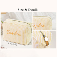 Pochette de toilette de voyage en seersucker personnalisable en gros, sac de maquillage de plage, trousse à cosmétiques rayée