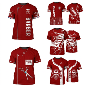 Camisa de Peluquería Profesional IKZARSA, Diseño Dividido en Rojo y Negro, Logotipo de Clipper Personalizado, Poliéster Estampado para Salón de Belleza - Product Image 1