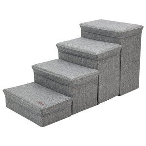 Katı baskı deri peluş Pet merdiven katlanabilir 2/3/4/5 adımlar rampa merdiven açık çıkarılabilir kapak ile yüksek yataklar için - Product Image 5