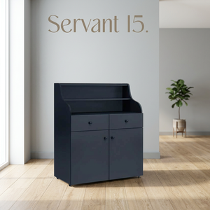 Meuble de salon moderne en panneaux de particules noirs, buffet de rangement, console avec 2 tiroirs et portes - Product Image 2