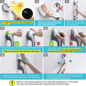 Lot de 2 poignées de <span class=keywords><strong>douche</strong></span> de 12 pouces pour baignoires et douches Poignée de <span class=keywords><strong>douche</strong></span> avec ventouse à prise forte Poignée de bain - Product Image 3