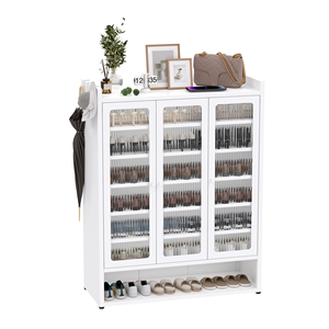 Armoire de rangement à <span class=keywords><strong>chaussures</strong></span> en métal pour salon, 3 portes vitrées, design peu encombrant pour 50 paires, construction moderne pliable et démontable - Product Image 1