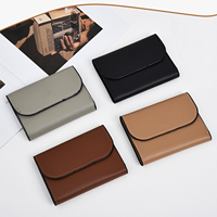 Dompet PU Wanita Gaya Korea Baru Warna Solid Pendek Minimalis Mewah Berpinggiran Minyak Anti RFID Multi-Fungsi