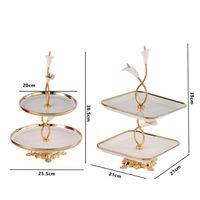 Assiette à gâteau en céramique double couche motif floral de luxe, plateau de rangement pour fruits, ornement de bureau, fournitures de cuisine personnalisées, décoration intérieure