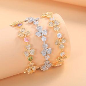 Clover <b>Bracelet</b> For Women Gold Tone Crystal Flower Design Gift Jewelry Everyday Wear - Product Image 2