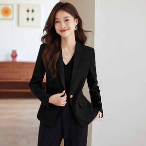 Women's Red Blazer Slim Fit Professional Casual Spring Autumn Solid Color Polyester Anti-Wrinkle Suit Top - Product Image 3