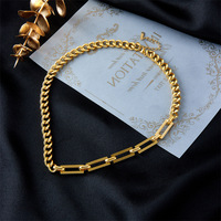 Collier chaîne maille cubaine plaqué or 14K pour hommes et femmes, bijoux de tous les jours en acier inoxydable bicolore, collier ras du cou