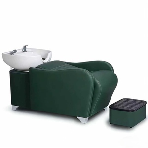 Nouveau lit de lavage capillaire exclusif pour salon de coiffure, design minimaliste, avec bac en céramique et fonction de rinçage - Product Image 1