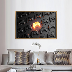Printed Canvas: 3D Game Controller Art for Gamer Room Decor,GOLD <b>FRAMED</b> CANVAS - Product Image 2