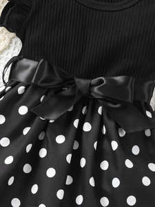 Vestido de Princesa de Verano para Niñas, Ecológico, de Poliéster/Algodón, con Estampado de Puntos, Manga con Volantes, Cuello Redondo, Estilo Casual, Corte en A - Product Image 3