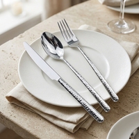 Ensemble de couverts en acier inoxydable 304, manche martelé argenté, fourchette, couteau, cuillère, ensemble de couverts pour mariage, restaurant, salle à manger