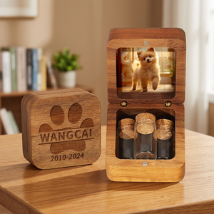Handmade Wooden Pet <b>Memorial</b> <b>Box</b> Square Shape With Photo Display And Ash Storage For Dogs Custom Engraved Name And Dates - Product Image 3