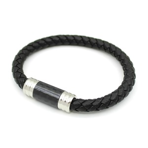 Men's Woven Leather Rope <b>Bracelet</b> With Carbon Fiber Magnetic Buckle Stainless Steel Closure Fashion <b>String</b> <b>Bracelet</b> - Product Image 2