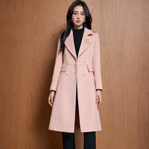 Women's Double Breasted Wool Coat Mid Length Solid Color Polyester Woven Autumn Winter Fashion Korean Style Elegant Look - Product Image 3