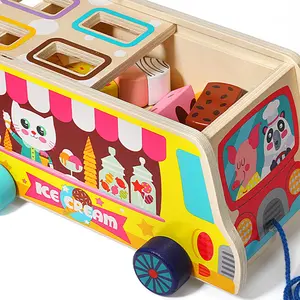 COMMIKI Baby Building Blocks Toys Children Wood Ice Cream Car Wood Magnetic Ice-cream Toy Car Early Educational Toys