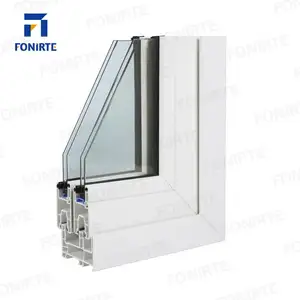 หน้าต่างบานเลื่อน Pvc กันความร้อนแบบ OEM,โปรไฟล์ UPVC แบบเลื่อน80มม. Ventanas Termopane