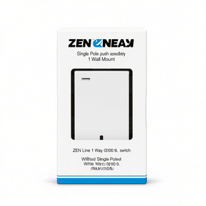 White Single Pole Push Button <b>Switch</b> ZEN <b>Line</b> 1 Way Wall Mount - Product Image 2