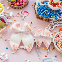 Easter & musim panas gaya lucu konfeti busur klip rambut Pink Lemonade Sprinkles pra-isi pengocok rambut busur dengan klip