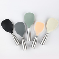Cuillère à riz verticale en silicone, résistante aux hautes températures, avec manche en acier inoxydable, antiadhésive, compatible lave-vaisselle, gadgets de cuisine et pour la maison