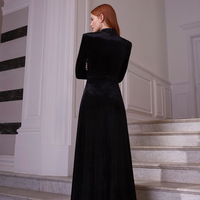 Robe longue en velours à col haut et manches longues pour femme, coupe trapèze, couleur unie, automne-hiver, personnalisable OEM ODM