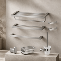 Ensemble d'accessoires de salle de bain en nickel brossé, acier inoxydable, porte-serviettes, porte-savon, crochet pour peignoir, porte-brosse de toilette, fixation murale