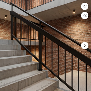 Rampe d'escalier moderne en métal noir avec balustres verticaux et double main courante pour la sécurité des escaliers intérieurs - Product Image 1