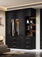 Armoire à portes battantes en placage de bois noir, style Mid-Century, lignes épurées, meuble de chambre