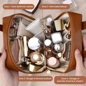 Luxury Lady Makeup Organizer Female Toiletry Kit Make up Case Storage Pouch PU Soft Handle Portable Cosmetic <b>Bag</b> for Travel - Product Image 5