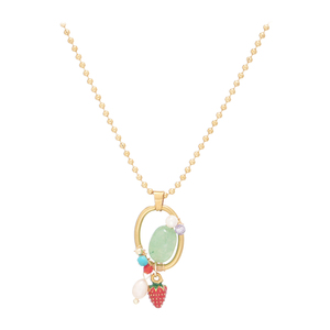 Collana Minimalista in Acciaio Inossidabile con Ciondolo a Fragola Dipinta in Agata, Catena Ovale Intrecciata, Tema Giardino Botanico Incantato, Madre e Figlio - Product Image 6