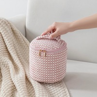 Ensemble de trousses de maquillage en peluche douce à pois, sacs de voyage pour femmes et filles avec fermeture éclair dorée
