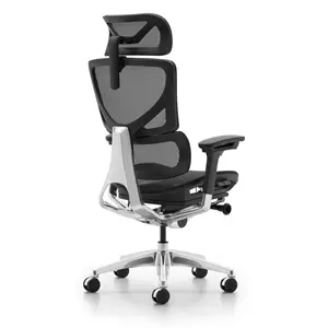 Luxe Executive Baas Zwart Aluminium Eigentijdse Comfortabele Ergonomische Fauteuil Van Mesh Stof Bureaustoel Met Hoofdsteun