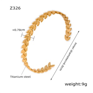 Fashion Fine Jewelry 18k <b>Gold</b> Plated Stainless Steel Non Tarnish <b>Adjustable</b> Leaves Bangles <b>Bracelet</b> - Product Image 6