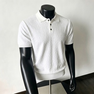 <span class=keywords><strong>Polo</strong></span> pour homme en jacquard ajouré décontracté d'été : T-<span class=keywords><strong>shirt</strong></span> de luxe léger à col boutonné - Product Image 2