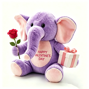Customized Soft lavender purple sitting <b>elephant</b> plush with blush pink belly, inner ears and paw pads - Product Image 1