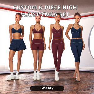Ensemble de yoga pour femmes, ensemble de vêtements de sport 6 pièces, soutien-gorge de sport à bretelles, short taille haute, leggings, tenue de fitness - Product Image 2