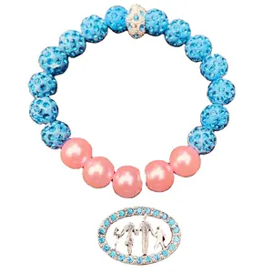 Perhiasan Fashion gelang Jack dan Jill JJ Pink mutiara biru penuh berlian imitasi elastis gelang manik-manik kristal liontin hadiah untuk wanita