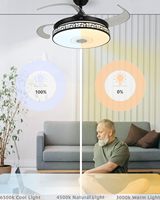 Ventilateur de plafond intelligent RGB rétractable avec lumière, haut-parleur Bluetooth, pales réversibles à 6 vitesses, télécommande et contrôle par application