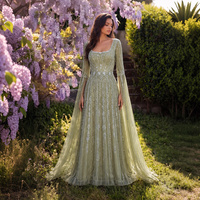 Robe de soirée de luxe Sharon Said SS065 pour femme, col carré, manches courtes, tenue de cérémonie musulmane, robe de mariée