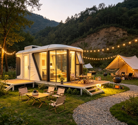 Capsule spatiale modulaire de 30 pieds avec verre panoramique incurvé pour glamping en milieu rural, petite chambre d'hôtes