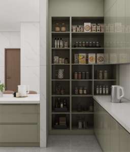 Mueble de Cocina Moderno en Forma de L con Acabado Verde Brillante y Construcción de Madera Contrachapada y Aglomerado - Product Image 2